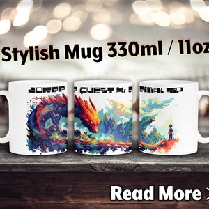 Coffee Quest X: Final Sip Mug – Majestic Dragon Encounter, Epic RPG Pixel Art, Adventurer&#39;s Fantasy Coffee Cup Personalized Gamer Gift