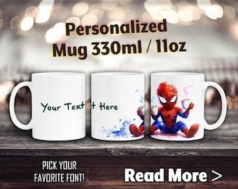 Children's mug with name and superhero for boys of kindergarten age