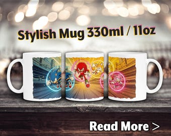 Sonic The Hedgehog-mugg 330 ml vit keramikmugg, present till gamers och Sonic-fans, 330 ml