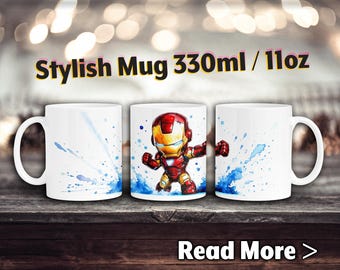 Superhero Kids watercolor Mug, Comic tea cup, Present for boy, 330ml 11oz
