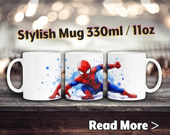 Superhero Kids watercolor Mug, Comic tea cup, Present for boy, 330ml 11oz