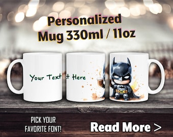 Personalised Super Hero ceramic mug. Kids camping cup. Hot chocolate Mug. Custom text cup. Outdoors Mugs. Kids Birthday gift.