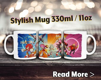 Sonic-mugg 330 ml vit keramikmugg, glansig kopp, present till gamers och Sonic-fans, barn 330 ml