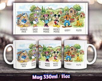 Taza de Mickey y sus amigos, taza de acuarela suave, Donald y Minnie, regalo para niños.