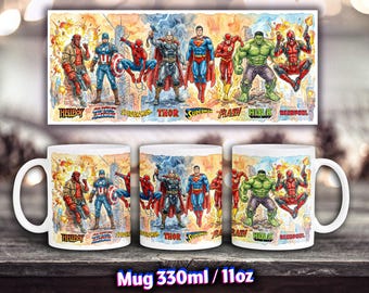 Taza de superhéroe estadounidense, taza infantil con dibujo a mano de cómic, taza de té motivadora, Spiderman, Ironman