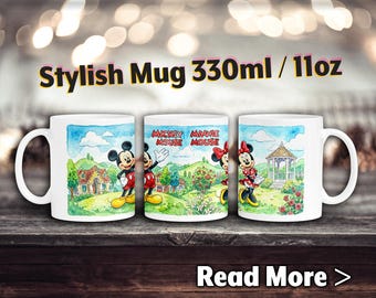 Taza de Mickey y sus amigos, taza de acuarela suave, Mickey y Minnie, regalo para niños.
