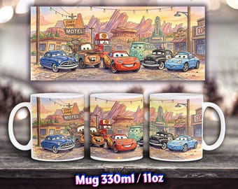 Taza de Cars, taza de acuarela suave, McQueen y sus amigos, regalo de dibujos animados para niños