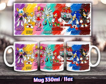 Sonic-mugg 330 ml vit keramikmugg, glansig kopp, present till gamers och Sonic-fans, barn 330 ml