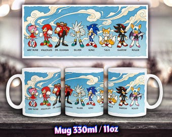 Sonic-mugg 330 ml vit keramikmugg, glansig kopp, present till gamers och Sonic-fans, barn 330 ml