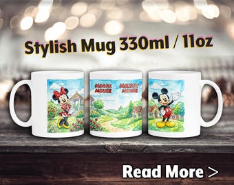 Taza de Mickey y sus amigos - Taza de acuarela suave, Mickey y Minnie, regalo para niños