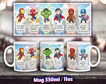 Taza infantil con crayón de superhéroe dibujado a mano, taza de té con cómic motivacional, regalo para niño