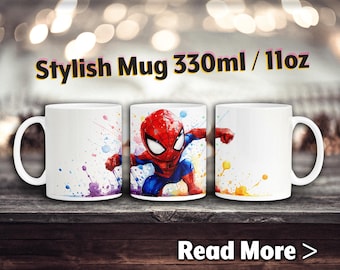 Superhero Kids watercolor Mug, Comic tea cup, Present for boy, 330ml 11oz