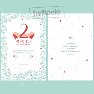 Birthday invitation theme "Hearts and flowers" - front/back - Printed or Digital PDF