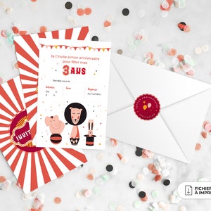 Invitation anniversaire thème "CIRQUE" - recto/verso - Imprimée ou Numérique PDF