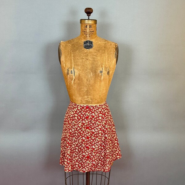 Vintage Campagnie Internationale Express Red Mini Floral Skirt Grunge 90s XS