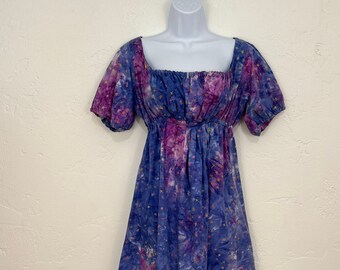 Vintage Tie Dye Star Print Long Maxi Dress Hippe Boho Festival Dress XS