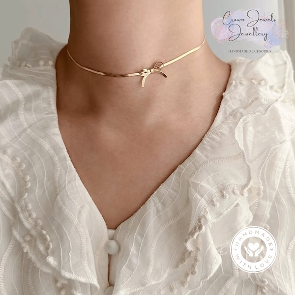 Minimalist Stainless Steel Bow Choker,Dainty Bow Necklace,Trending Bow Design, Waterproof Choker, Gift for Her , Gold Plated Choker Necklace