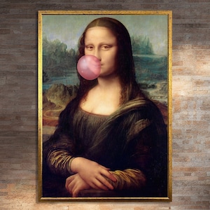 Pop Art Graffiti Canvas Painting - Mona Lisa with Bubblegum Twist Canvas Print Wall Art Home Decor