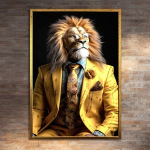 Stylish Lion in Suit Canvas Art Print - Unique Animal Wall Art for Modern Painting Home Decor