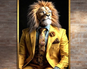 Stylish Lion in Suit Canvas Art Print - Unique Animal Wall Art for Modern Painting Home Decor