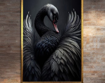 Elegant Black Swan Canvas Art Print - Stunning Wildlife Painting for Home Decor