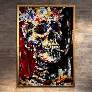 Vibrant Skull Graffiti Canvas Painting, Abstract Street Art for Bold Home Decor, Modern Artistic Wall Display