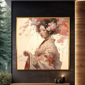 Elegante cuadro decorativo de pared con geisha, serena mujer japonesa con kimono, impresión artística en lienzo, cultura asiática tradicional