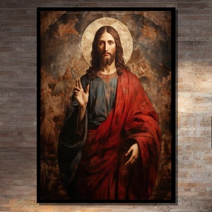 Cuadro de Jesucristo en lienzo: elegante arte religioso para pared, ideal para el hogar y la oficina. Decoración de alta calidad, lista para colgar.