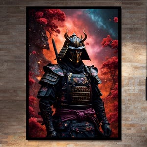 Epic Japanese Samurai Warrior Framed or Unframed Canvas Art Print for Office or Bold Wall Decor