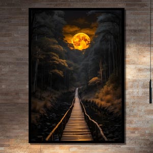 Mystical Forest Path Under Glowing Moon – Framed or Unframed Canvas Art Print for Bedroom Wall