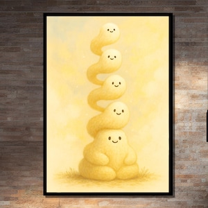 Cuadro de un lindo personaje amarillo, enmarcado (negro, blanco, dorado, plateado), lienzo enrollado o envuelto en galería, decoración adorable y caprichosa.