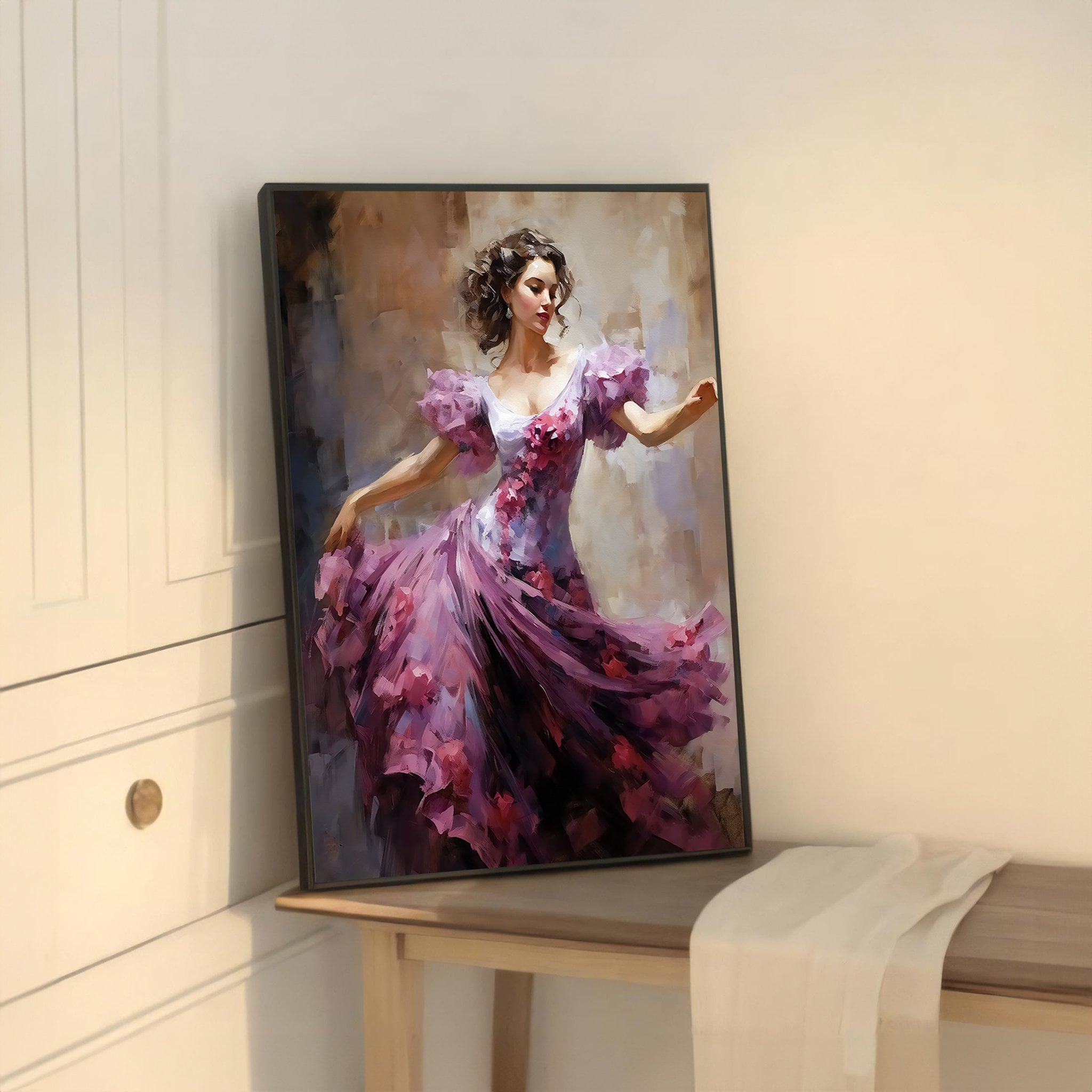 Elegant Woman in Flowing Pink Dress Canvas Print Wall Art - Dancer