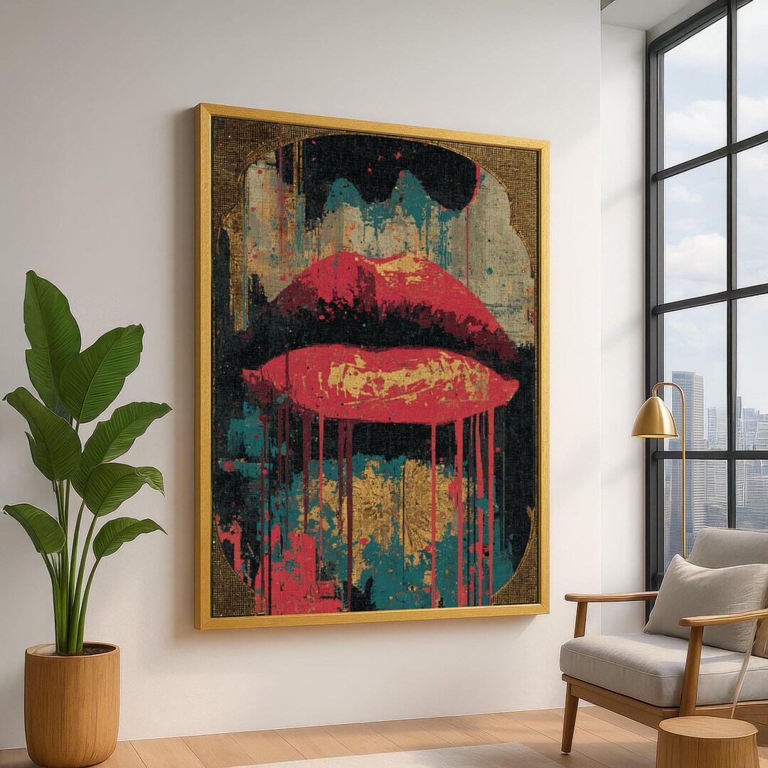 Abstract Red Lips Canvas Wall Art, Urban Graffiti Style, Modern Pop Art ...
