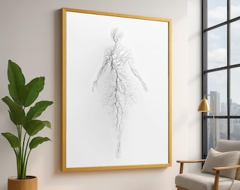 Lienzo de silueta humana etérea, arte anatómico de ramas de árboles, decoración de pared abstracta, diseño natural minimalista, lienzo moderno para decoración del hogar.