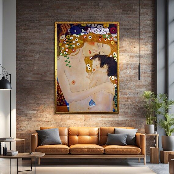 Tableau Toile Gustav Klimt "L'Abbraccio" - Reproduction Haute Qualité - Châssis Bois - Made In Italy