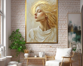 Ethereal Blonde Woman Canvas – Soft Light Angelic Portrait Art – Framed (Black, White, Gold, Silver), Stretched Wood or Rolled