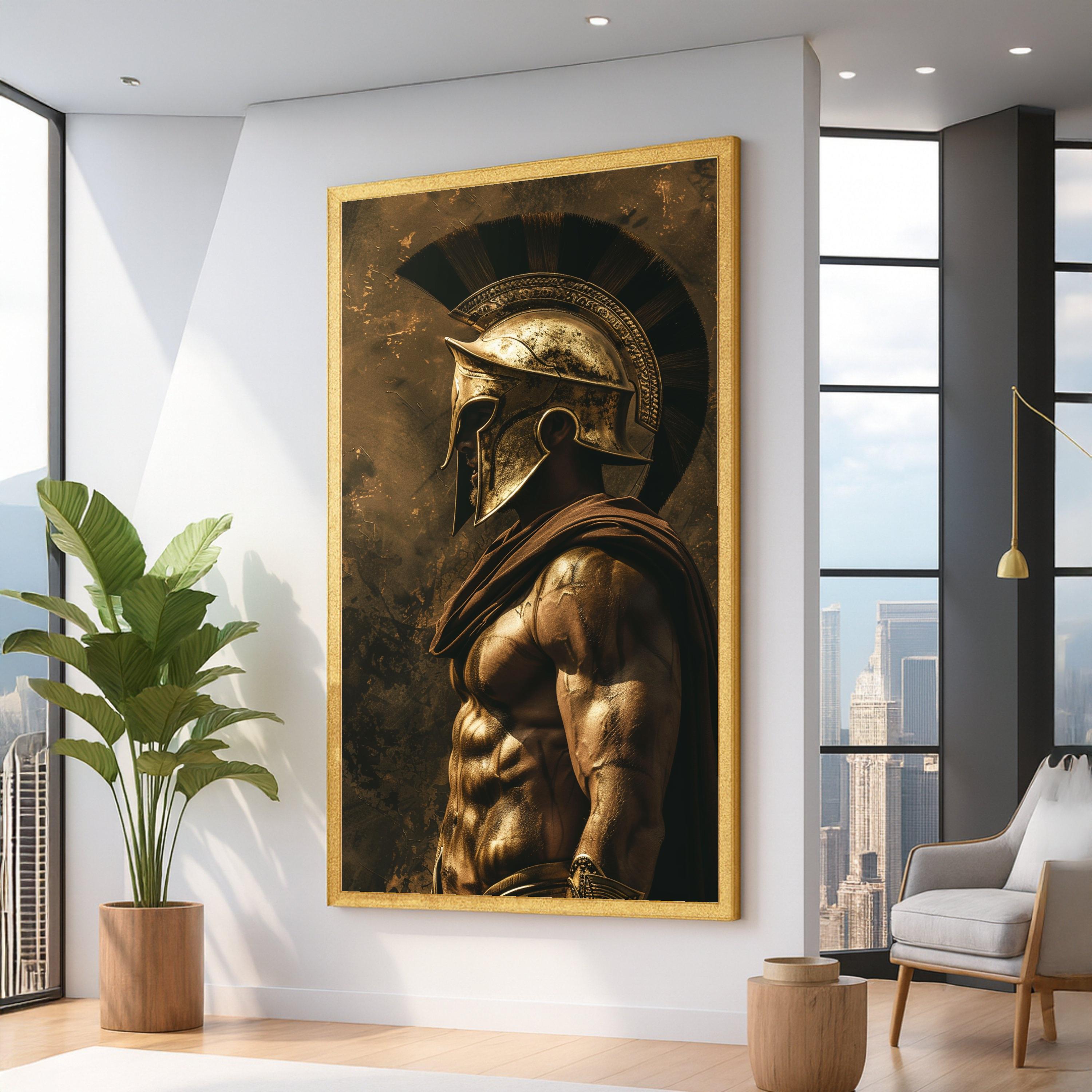 Ancient Spartan Warrior Canvas Wall Art, Greek Helmet Decor