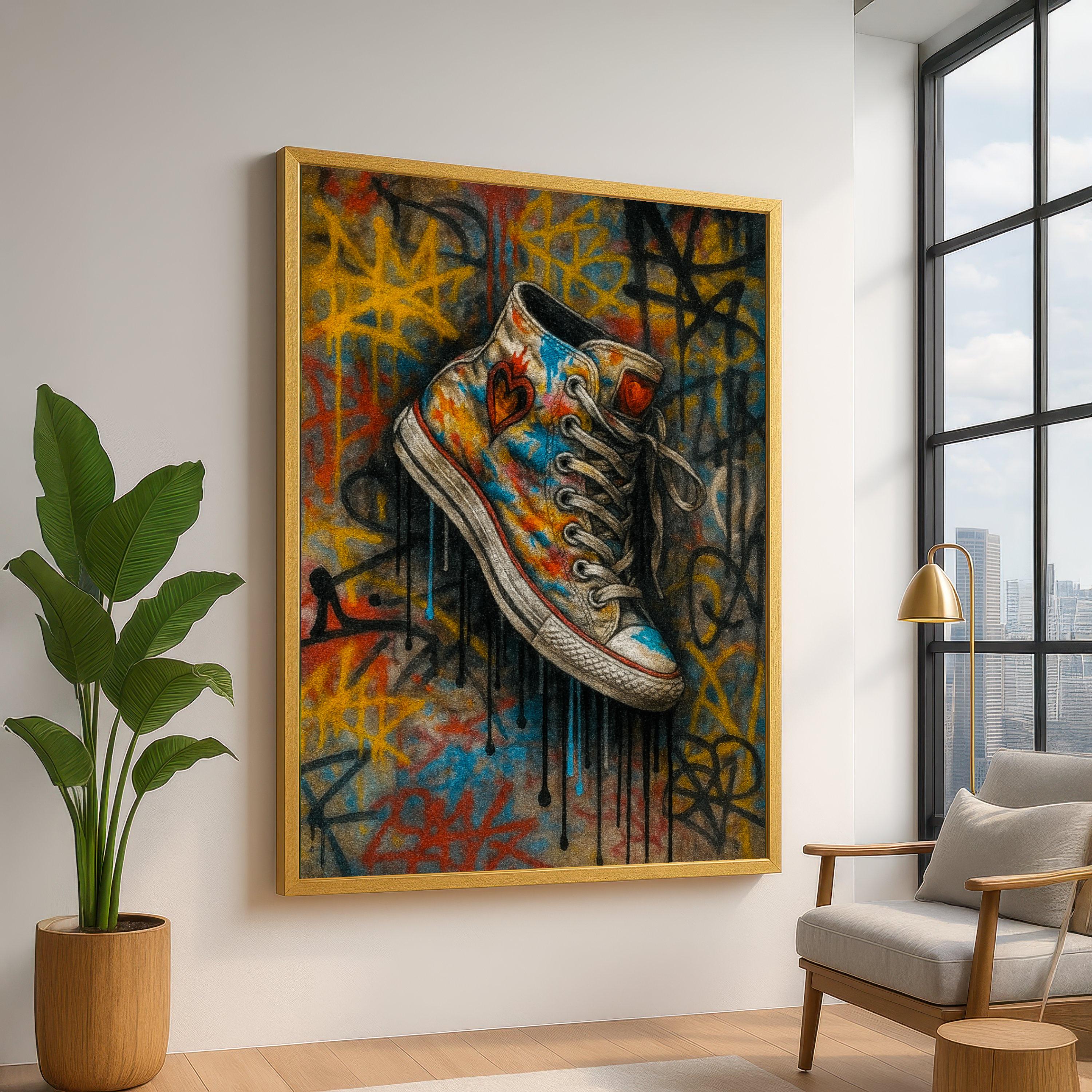 Colorful Graffiti Sneaker Canvas Wall Art, Urban Streetwear