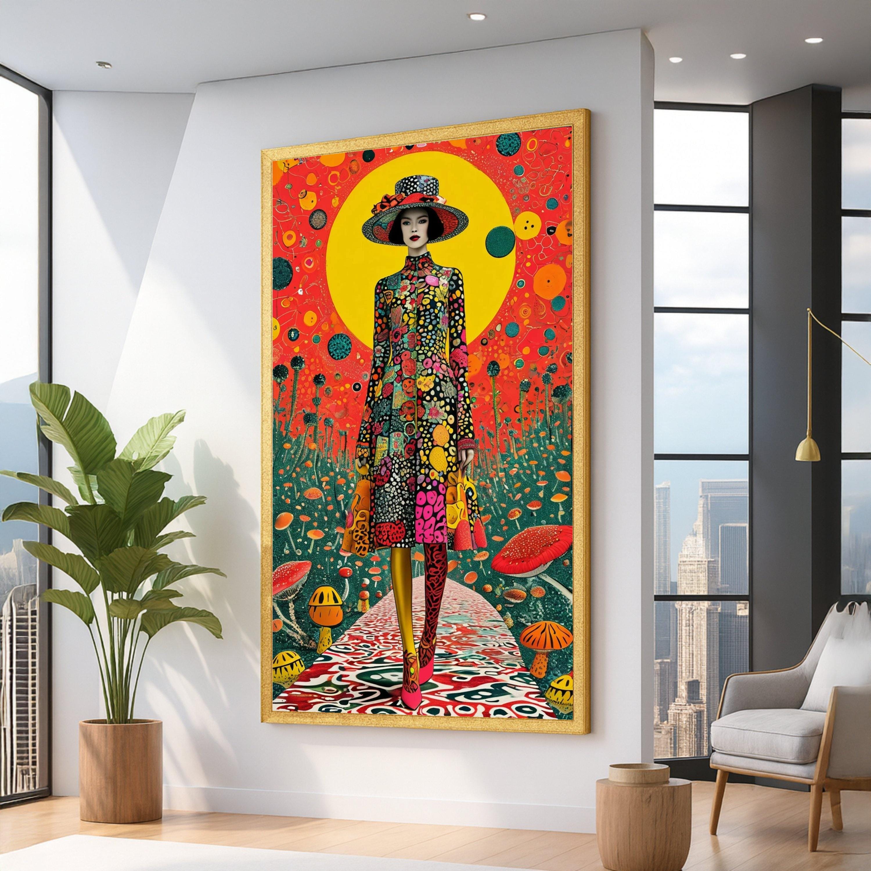 Vibrant Fashion Illustration Canvas, Colorful Woman in Patterned