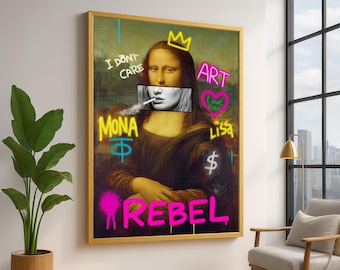 Graffiti Mona Lisa Canvas Wall Art, Urban Street Art Style, Modern Pop Culture Decoration, Bold Colorful Wall Art, Contemporary Canvas Print