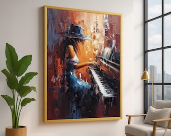 Woman Playing Piano Canvas, Abstract Music Art, Contemporary Wall Art, Artistic Piano Player Painting, Home Music Room Decor