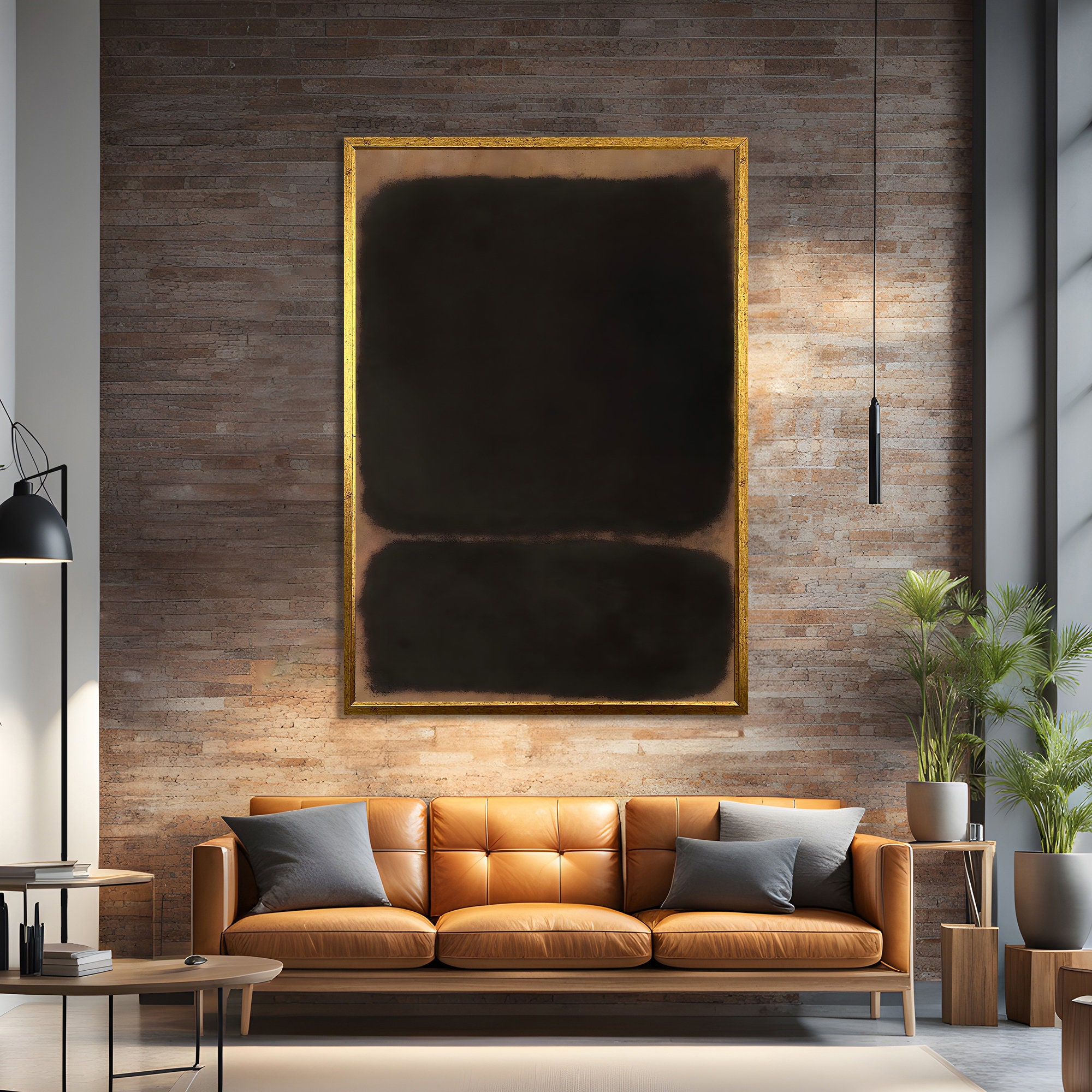 Elegant Modern Mark Rothko Style Black and Brown Abstract Canvas Wall