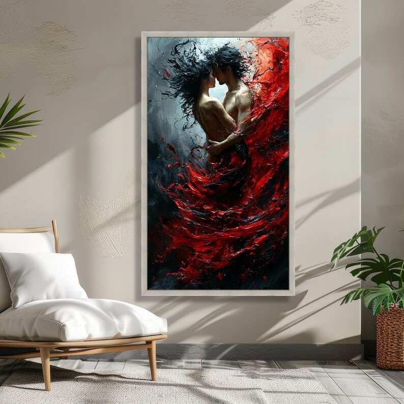 Passionate Embrace Couple Canvas, Abstract Red and Black Swirl Art, Romantic Wall Art, Sensual Home Decor, Contemporary Canvas image 4