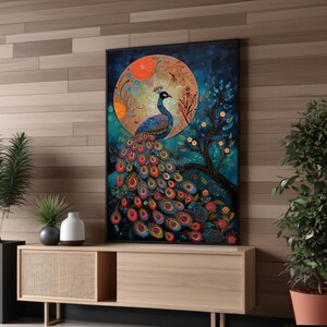 Majestic Peacock Canvas Painting Wall Art – Vibrant and Elegant Poster Artwork for Living Room or Office Decor