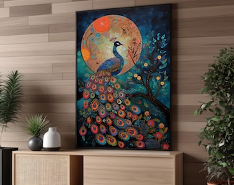 Majestic Peacock Canvas Painting Wall Art – Vibrant and Elegant Poster Artwork for Living Room or Office Decor