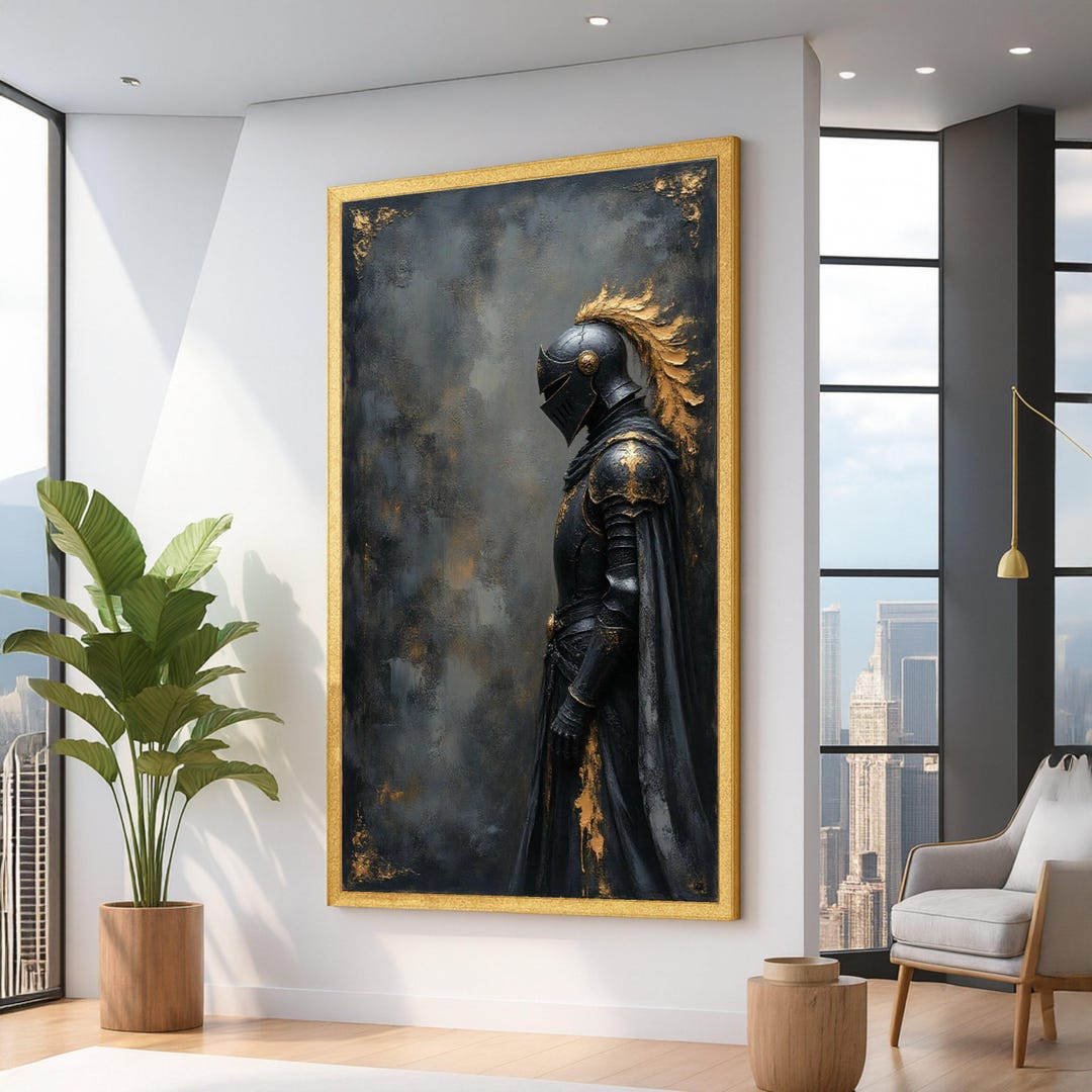 Dark Medieval Knight Canvas Wall Art, Gothic Armor Portrait, Historic ...