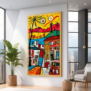 Vibrant Abstract Cityscape Canvas, Colorful Urban Wall Art, Modern Expressionist Painting, Home Decor Canvas, Contemporary City View