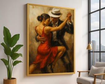 ダイナミックなタンゴカップルのキャンバス絵画 - ダンス愛好家や