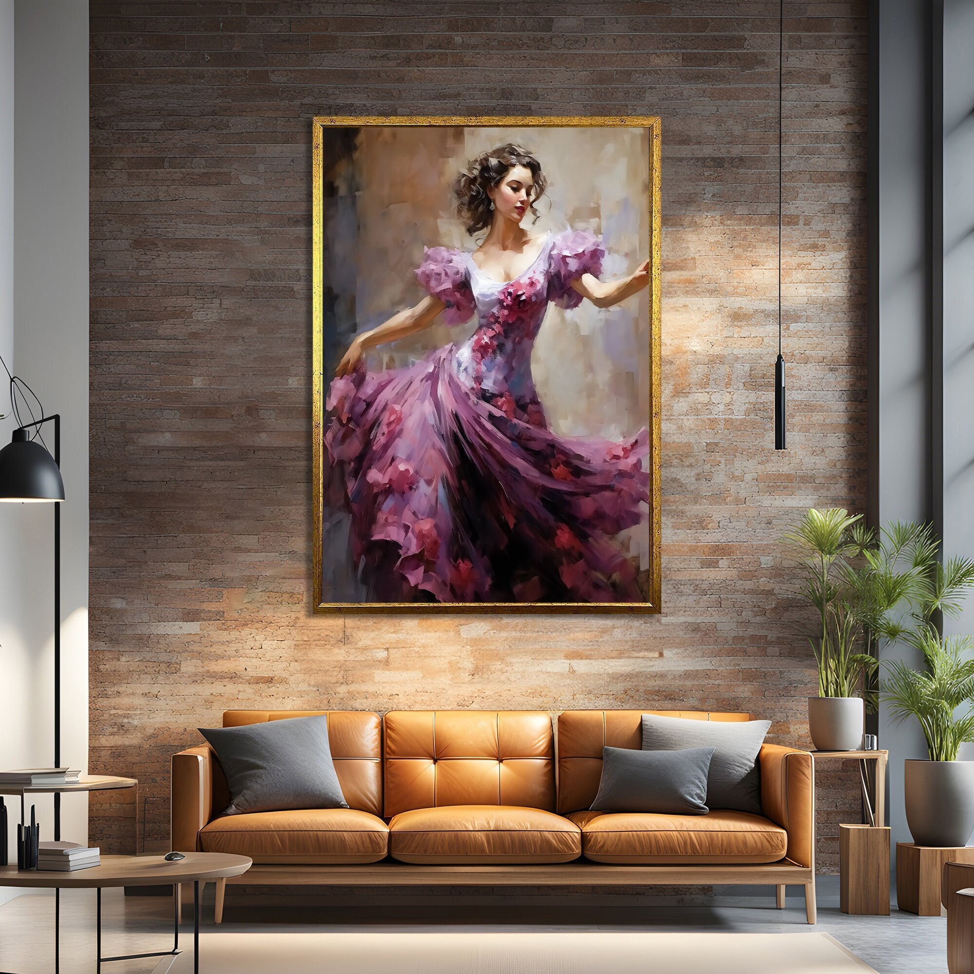 Elegant Woman in Flowing Pink Dress Canvas Print Wall Art - Dancer