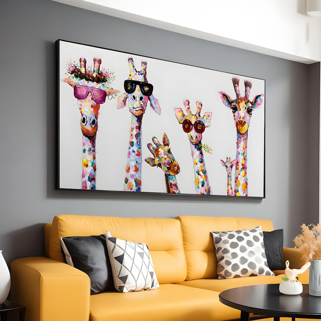 Colorful Giraffe Family Canvas Print Whimsical Wall Art for Kids' Room ...